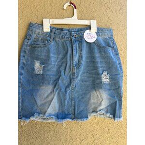 NWT light wash distressed denim skirt for XL